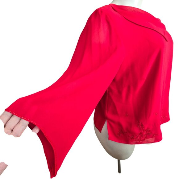 Danny & Nicole Womens Red Blouse Plus 26W Embroidered Zip Back JJ4050 - Picture 9 of 12